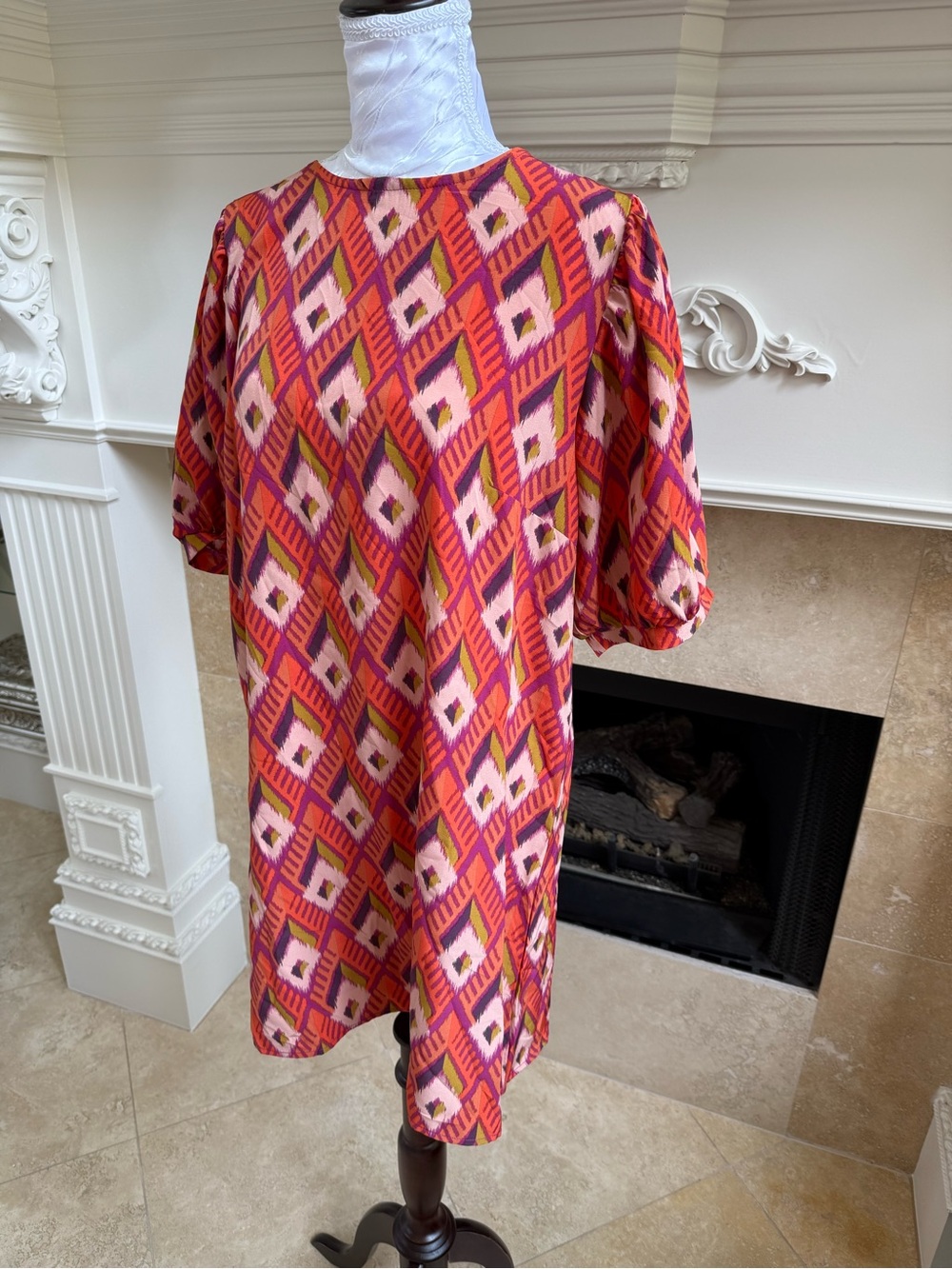 Bold Geometric Pink & Red Midi Dress